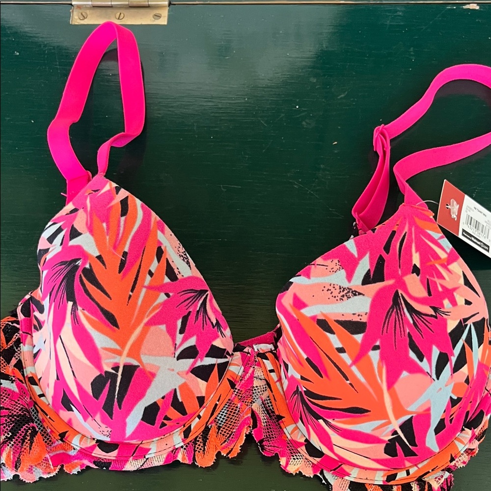 No Boundaries Vibrant Tropical Print Pink Bra